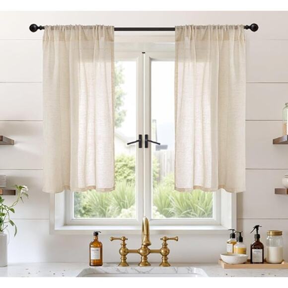 Linen Natural Semi Sheer Lightweight Burlap Rustic, 2 Panels Set, 32X 46 Inch - Picture 2 of 5